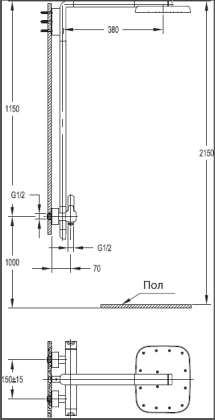 TESORO-F-CD-01 Душевая стойка со смесителем для верхнего и ручного душа TESORO-F-CD-01 Душевая стойка со смесителем для верхнего и ручного душа