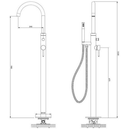 Смеситель для ванны отдельностоящий OMNIRES Y Y1233CR (хром)  