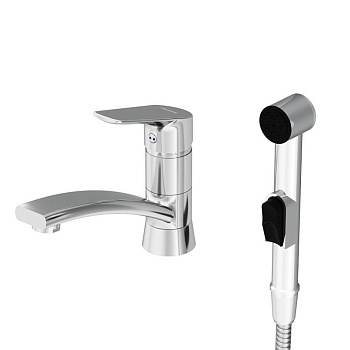 770230001 Jupiter, Смеситель с поворотным изливом и гиг. душем, Хром