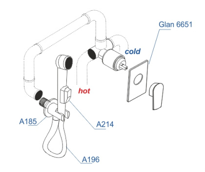 A66096 Встраиваемый комплект для биде со шлангом 150 см Wasserkraft