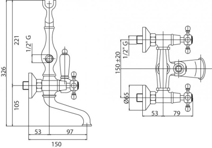 NOSTALGIA-VD-01-Bi Смеситель для ванны с ручным душем Исполнение: Хром, Ручки: Белый  NOSTALGIA-VD-01-Bi Смеситель для ванны с ручным душем Исполнение: Хром, Ручки: Белый