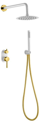 Смеситель встроенный + верхний+ ручной душ Uno. Белый Золото Смеситель встроенный + верхний+ ручной душ Uno. Белый Золото