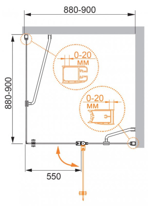 ELENA-W-A-12-90-P-Cr-L Душевой уголок