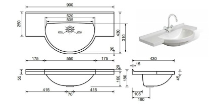 Раковина "Куба" 900х430 Раковина "Куба" 900х430