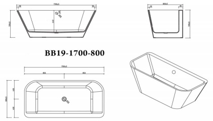Акриловая ванна BELBAGNO BB19-1700-800 Акриловая ванна BELBAGNO BB19-1700-800