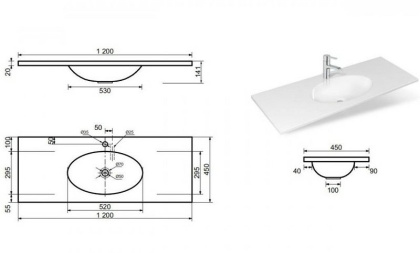Раковина "Вегас 120" 1200х450     Раковина "Вегас 120" 1200х450