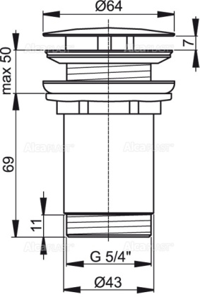 Донный клапан сифона для умывальника 5/4" цельнометаллический с большой заглушкой, для умывальников без перелива
