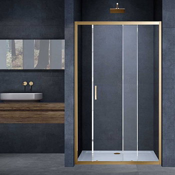 Душевая дверь Alpha VDS-3AL130CLG, 1300, брашированное золото, стекло прозрачное