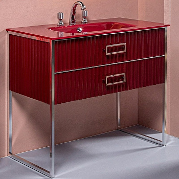 Тумба MONACO 100см h84см бордо глянец + хром под раковину моноблок 866-100-RCR Boheme
