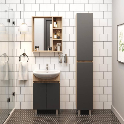 Тумба Onika Милтон 60 напольная, серая/дуб сонома (ум. Уют 60)