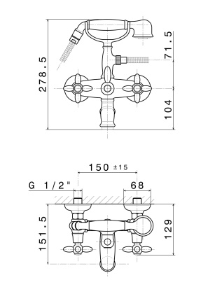 Смеситель для ванны MUSE настенный с переключателем, потертая бронза