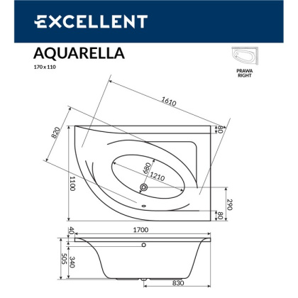 Ванна EXCELLENT Aquarella 170x110 (левая) "LINE" (хром) Ванна EXCELLENT Aquarella 170x110 (левая) "LINE" (хром)
