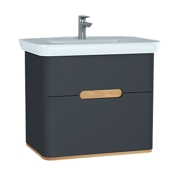 Шкаф  Sento с раковиной, с 2 ящиками, 80 см, с LED подсветкой, цвет матовый антрацит ( ножки 61069 заказываются отдельно )