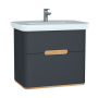 Шкаф  Sento с раковиной, с 2 ящиками, 80 см, с LED подсветкой, цвет матовый антрацит ( ножки 61069 заказываются отдельно )
