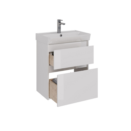 Тумба Lemark COMBI 60см под 1 раковину, подвесная/напольная, 2 ящика, цвет корпуса, фасада: Белый глянец