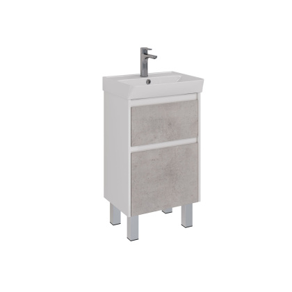 Тумба Lemark COMBI 50см под 1 раковину, подвесная/напольная, 2 ящика, цвет фасада: Бетон, цвет корпуса: Белый глянец