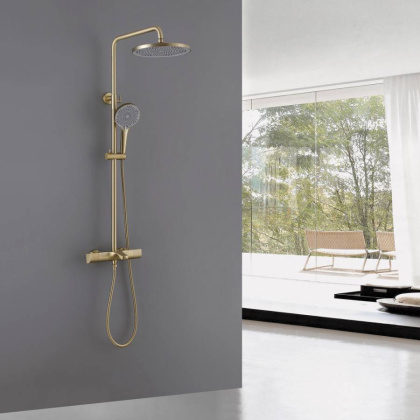Душевая стойка ABBER Thermostat AF8516G с термостатом и изливом, золото матовое Душевая стойка ABBER Thermostat AF8516G с термостатом и изливом, золото матовое
