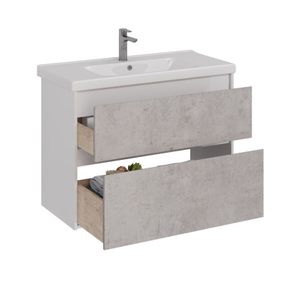 Тумба Lemark COMBI 100см под 1 раковину, подвесная/напольная, 2 ящика, цвет фасада: Бетон, цвет корпуса: Белый глянец
