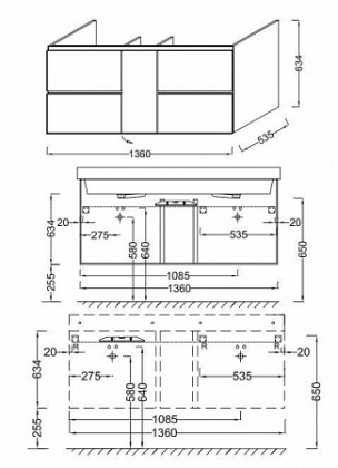 Тумба под раковину Jacob Delafon Soprano 140 см, EB1332, белый, шт