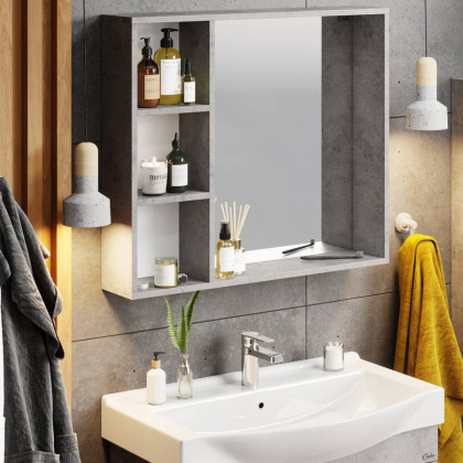 Шкаф-зеркало Onika Девис 80 бетон чикаго, универсальный Шкаф-зеркало Onika Девис 80 бетон чикаго, универсальный