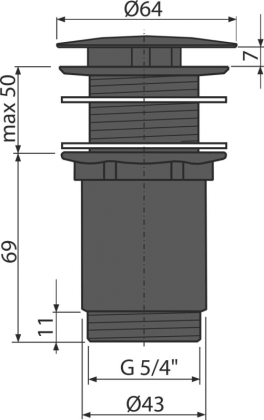 Донный клапан сифона для умывальника 5/4", цельнометаллический, с большой заглушкой, для умывальников без перелива, черный-мат Донный клапан сифона для умывальника 5/4", цельнометаллический, с большой заглушкой, для умывальников без перелива, черный-мат
