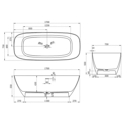 Ванна из искусственного камня Vincea VBT-6S02MW, 1700*720*550, белый мат., слив-перелив в комплекте Ванна из искусственного камня Vincea VBT-6S02MW, 1700*720*550, белый мат., слив-перелив в комплекте