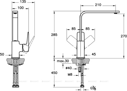 Смеситель Root Square для кухни, никель