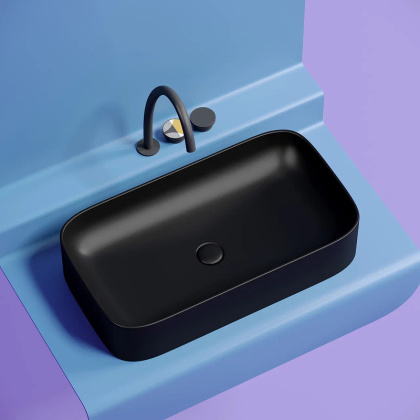 Умывальник чаша накладная прямоугольная (цвет Черный Матовый) Element 705*380*122мм