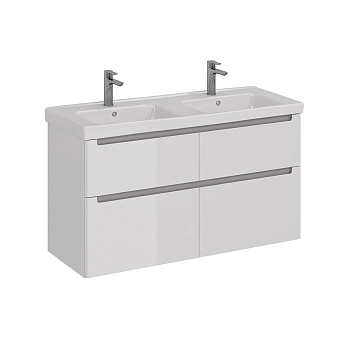 Тумба Lemark BUNO 125см под 2 раковины, подвесная/напольная,4 ящика, цвет корпуса, фасада: Белый глянец