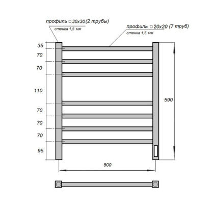 Полотенцесушитель электрический Point Вега PN71856W П7 500x600, диммер справа, белый Полотенцесушитель электрический Point Вега PN71856W П7 500x600, диммер справа, белый