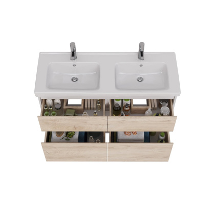Тумба Lemark COMBI 125см под 2 раковины, подвесная/напольная,4 ящика, цвет фасада: Дуб кантри, цвет корпуса: Белый глянец