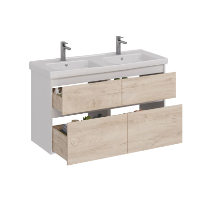Тумба Lemark COMBI 125см под 2 раковины, подвесная/напольная,4 ящика, цвет фасада: Дуб кантри, цвет корпуса: Белый глянец