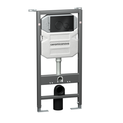 Система инсталляции для унитазов CERAMICANOVA Envision с кнопкой смыва Round цвет черный матовый и креплениями, арт. CN1001B