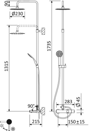 LEAF-CVDA-23-BIO Душевая стойка телескопическая, с изливом с верхним и ручным душем, верхний душ диаметр 230 мм АБС пластик, исполнение белый матовый LEAF-CVDA-23-BIO Душевая стойка телескопическая, с изливом с верхним и ручным душем, верхний душ диаметр 230 мм АБС пластик, исполнение белый матовый