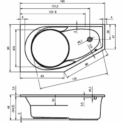 Акриловая ванна RIHO YUKON 160x90 R Акриловая ванна RIHO YUKON 160x90 R