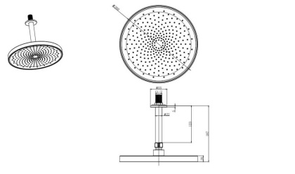 Верхний душ потолочный 260мм AQUATEK, матовый черный AQ2070MB 