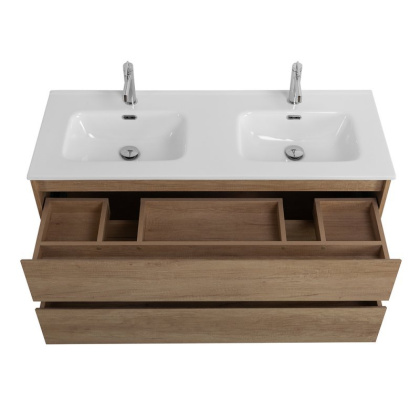 Тумба с раковиной на две чаши подвесная BelBagno KRAFT 120 Rovere Nebrasca Nature , раковина белая Тумба с раковиной на две чаши подвесная BelBagno KRAFT 120 Rovere Nebrasca Nature , раковина белая