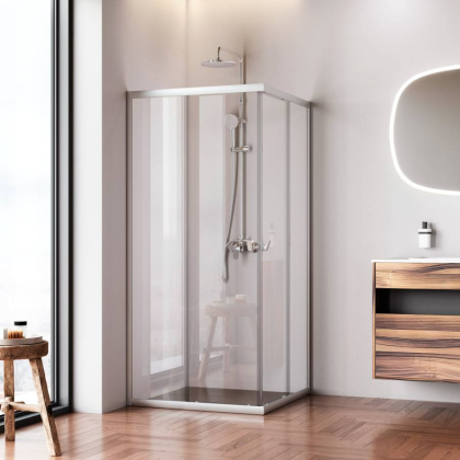 W87G-403-9090-МТ Sunny Душевое ограждание квадратное, раздвижные двери 90x90 серебро,стекло прозрачное