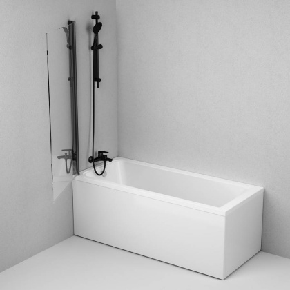 W90BS-D080-140BT Gem Шторка на борт ванны 80х140, поворотная, профиль черный мат, стекло прозрачное