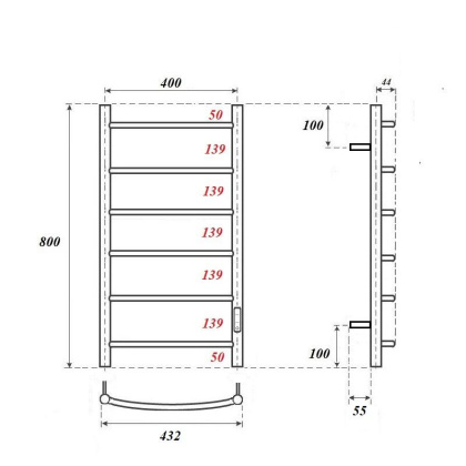 Полотенцесушитель электрический Point Афина PN04848B П6 400x800 диммер справа, черный Полотенцесушитель электрический Point Афина PN04848B П6 400x800 диммер справа, черный