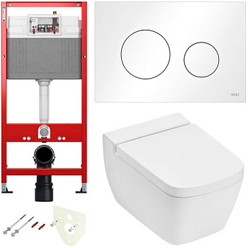 Комплект установки подвесного унитаза: модуль, панель TECEloop белая, унитаз TECEone