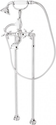 NOSTALGIA-VDP-03/24-Bi Напольный смеситель для ванны с ручным душем Исполнение: Золото 24 карат, Ручки: Белый 