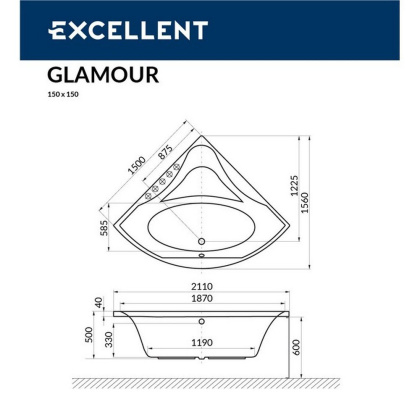 Ванна EXCELLENT Glamour 150x150 "LINE" (золото) Ванна EXCELLENT Glamour 150x150 "LINE" (золото)