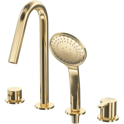 LEAF-BVDM4-SR Смеситель на борт ванны с выдвижным душем и переключателем, исполнение Sunrise LEAF-BVDM4-SR Смеситель на борт ванны с выдвижным душем и переключателем, исполнение Sunrise