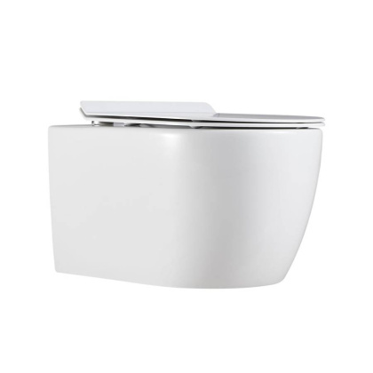 Унитаз подвесной безободковый укороченный Creto Logan L1 1001-001-L1W/1 49 см с крышкой-сиденьем микролифт Унитаз подвесной безободковый укороченный Creto Logan L1 1001-001-L1W/1 49 см с крышкой-сиденьем микролифт