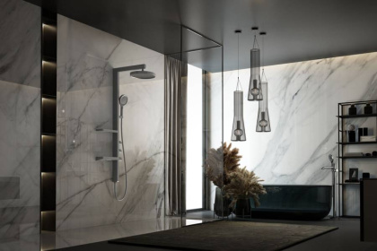 Душевая стойка Inspire VSFS-3I11GM с изливом, 30см верх душ, вороненая сталь Душевая стойка Inspire VSFS-3I11GM с изливом, 30см верх душ, вороненая сталь