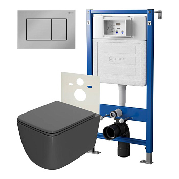 Сет: Система инсталляции Point Элемент для подвесного унитаза PN45120 + Клавиша смыва для инсталляции Point Ника, хром, PN44081C + Унитаз подвесной Point Меркурий безободковый, сид.дюропласт микролифт быстросъем, графит, PN41831GM