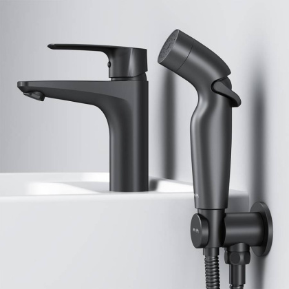 F90A03022 Gem, Смеситель для умывальника с гиг.душем, излив 99 мм, Черный, шт