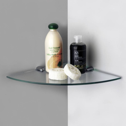 Полка  стеклянная угловая, 29х3х29 см, хром, K-533