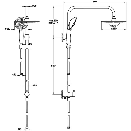 Стойка с тропическим и ручным душем System Rain Стойка с тропическим и ручным душем System Rain